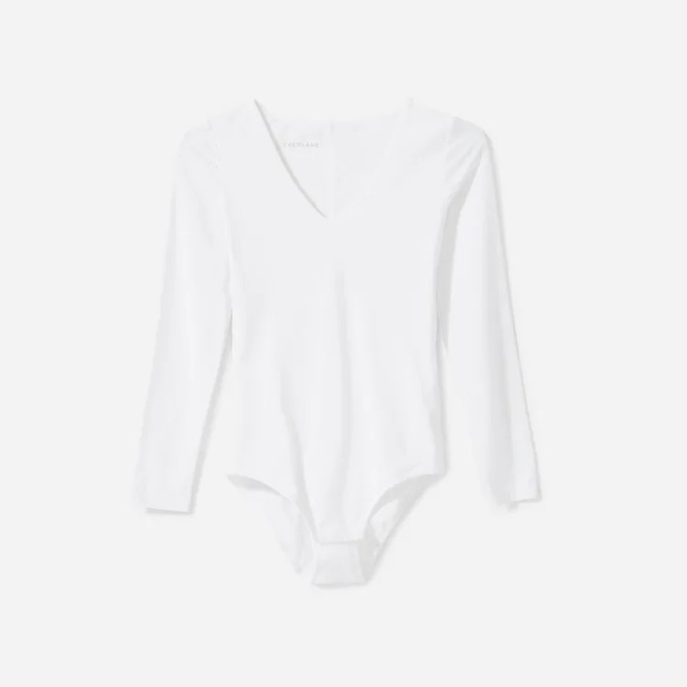 Everlane White Long-Sleeve V-Neck Bodysuit NWT